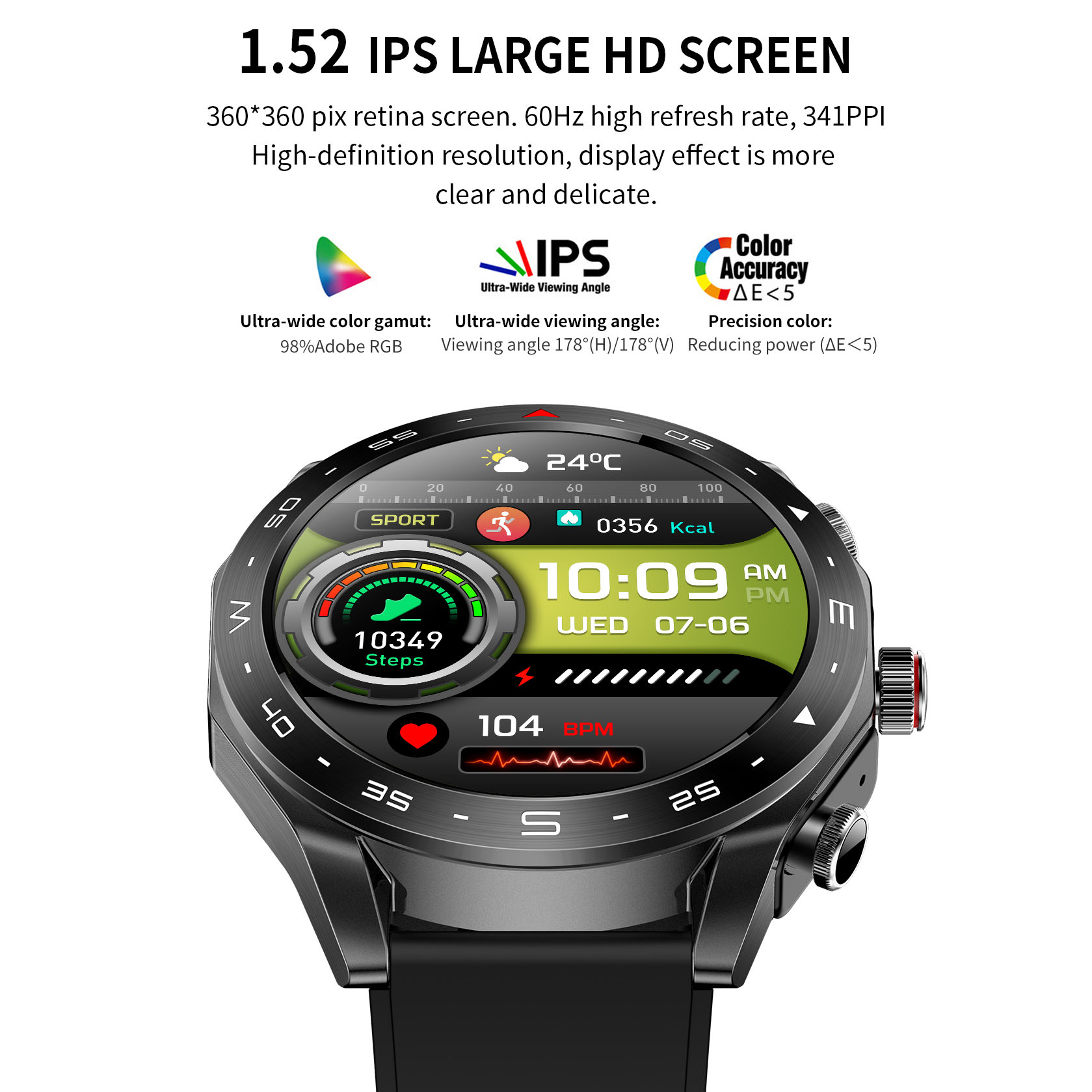 IPS Screen IP67 Waterproof Wireless Earphone Smart Watch Music Bracelet 1.52 Quot