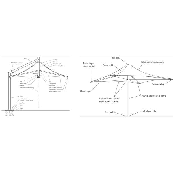 Sunshade Car Park Tensile Membrane Structure with PTFE Coating