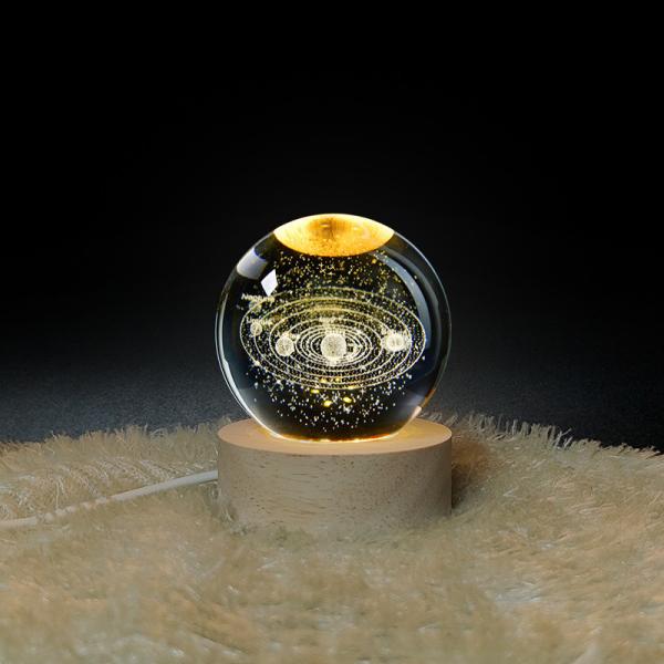 Quality Crystal Glass Ball Warm White Wooden 3D Night Light Base Stand LED Display Stand for sale
