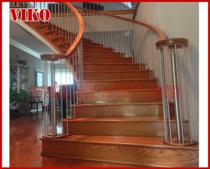 China Wrought Iron Staircase VK87S  Wrought Iron Handrail Tread Beech ,Railing tempered glass, Handrail b eech Stringer,carbon on sale