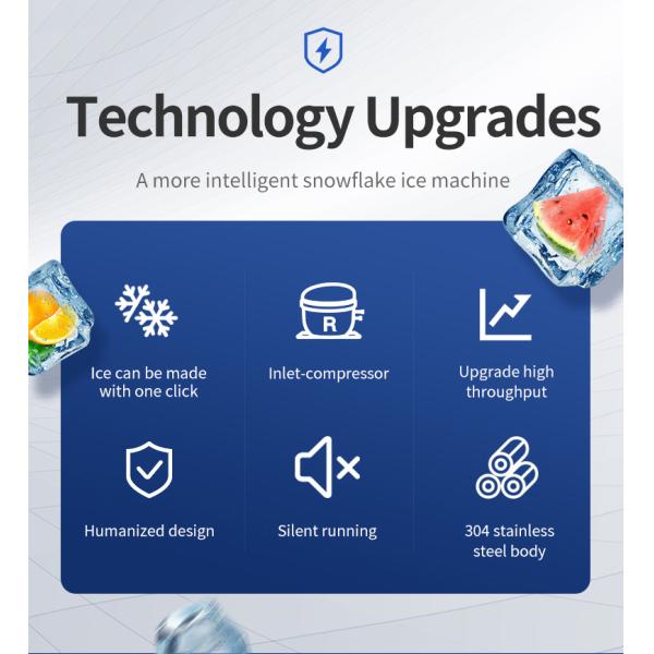 Rapid Production Snowflake Ice Machine with Low Noise Compressor 1300W Electric Automatic