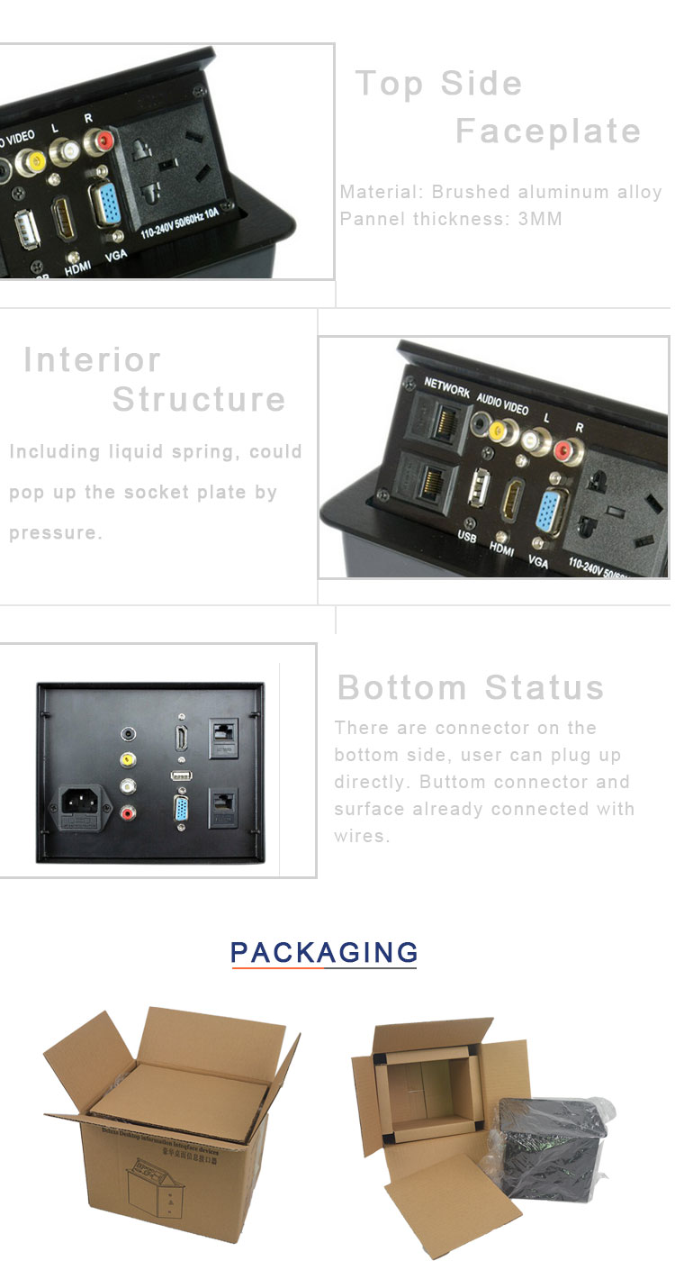 BNT table connection hub round corner spring pop up desk power data outlet