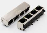 Yellow / Green LED RJ45 Multiple Port Connectors , RJ45 PCB Socket Through Hole