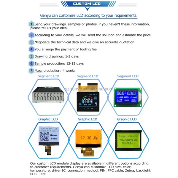 HTN Custom E-bike LCD Display Monochrome 46 Pin Transflective 7 Segment LCD Screen with 6 O'clock Viewing Angle