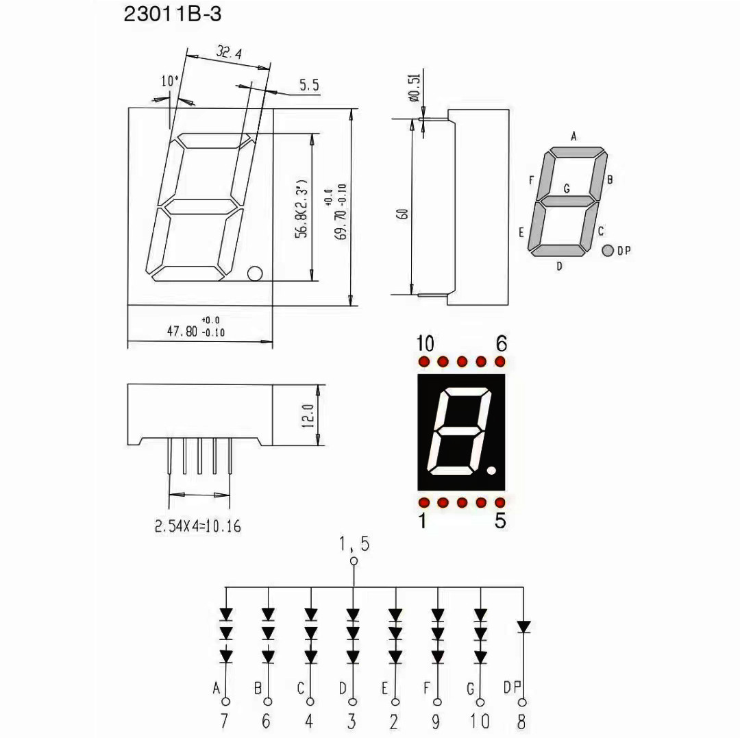 20mA 2.3 Inch Seven Segment Display , Single Digit 7 Seg LED Display