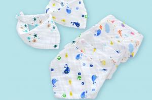 China 4 Layers 100% Comed Cotton Newborn Bibs With 45*30cm Size , OEM service natural muslin cotton baby bandana drool bibs on sale
