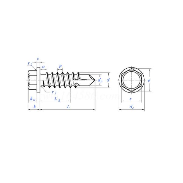 DIN 7504K Stainless Steel 410 Self-Drilling Screws with Hex Washer Head detailed view