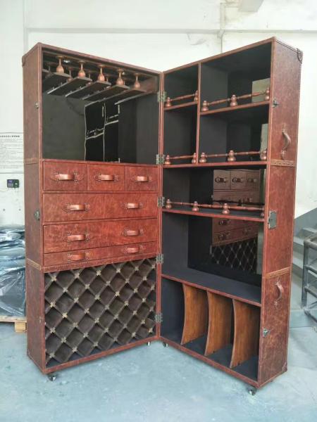 Quality Foldable Red Wine Storage Cabinet Reddish Brown Luxury Top Grain Leather for sale