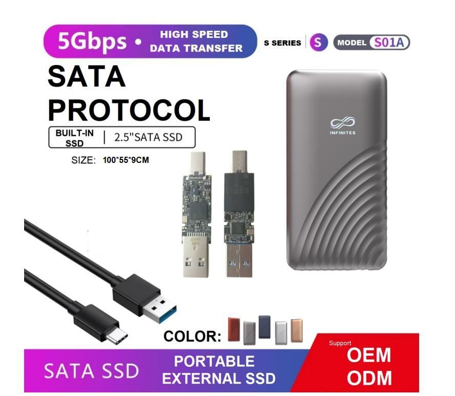Bulk High Speed Data Transfer Portable External SATA SSD Built in SSD 5gbps Ngff and Nvme Interface Custom and Free Mold Opening