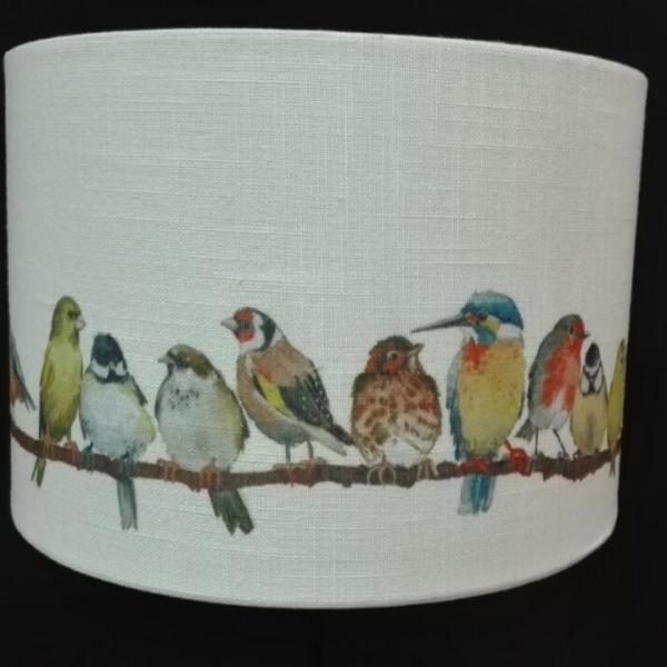 Quality Archaistic Bird Print Lamp Shade Drum Design On Faux Linen for sale