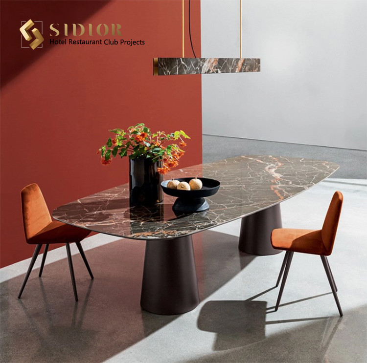 Restaurant Dining Table, Canteen Table Desk, Buffet，Sintered Table Top, Nature Marble, Man Make Marble Table Solid Base