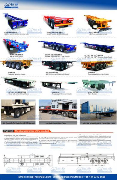 60T Capacity 40ft ISO Flatbed Semi Truck Trailer with 3 Heavy Axles