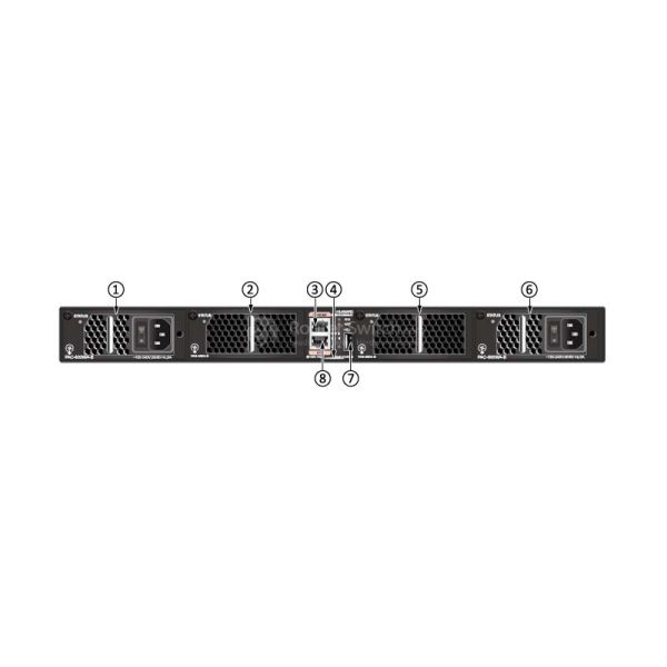 the front (power supply side) panel of CE6851-48S6Q-HI-B Huawei CE6851 HI Switch 48 Port 10G SFP + Port side Intake Support for Fiber Channel over Ethernet (FCoE)