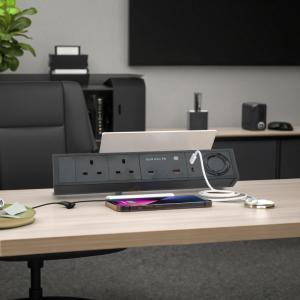 Multi-Functional 2 AC Outlets Dual USB A+C UK 65W PD Fast Charge Desktop Clamp Socket Power Strip