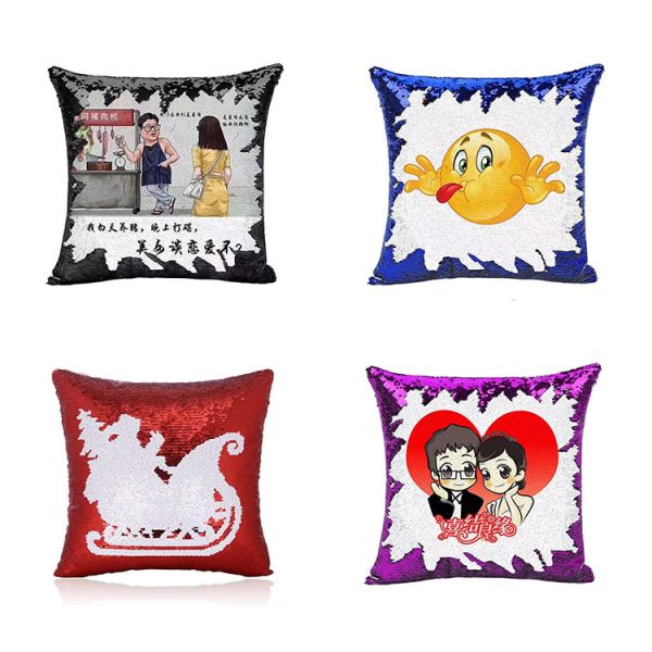 Colorful fabric imported christmas Reversible Black white Flip Sequin Fabric Pillow Case Cover for sublimation pillow cover