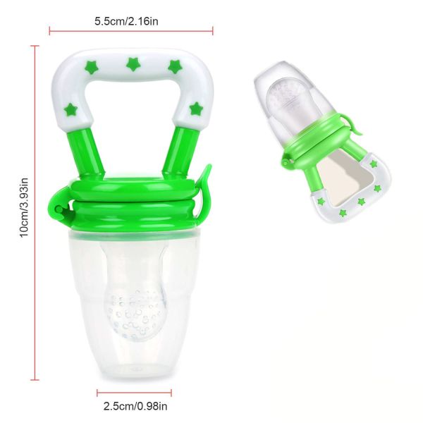 Baby Fresh Food Feeder 3 Pcs Fruit Silicone Nipple Teething Toy Reusable Aching Gums Pacifier Green