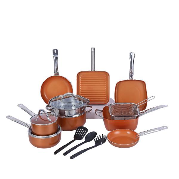 Quality Oven safe Orange Aluminum Cookware Set With Silicone Grip for sale
