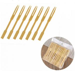 China biodegradable Double Prong Mini Bamboo Appetizer Forks 3.5 Inch on sale