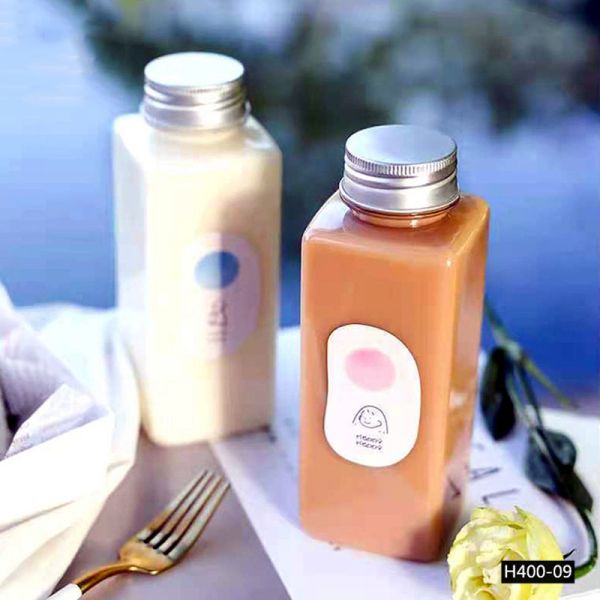 Disposable Plastic Beverage Bottles 16 Oz 400ml Clear Square PET Bottles BPA Free