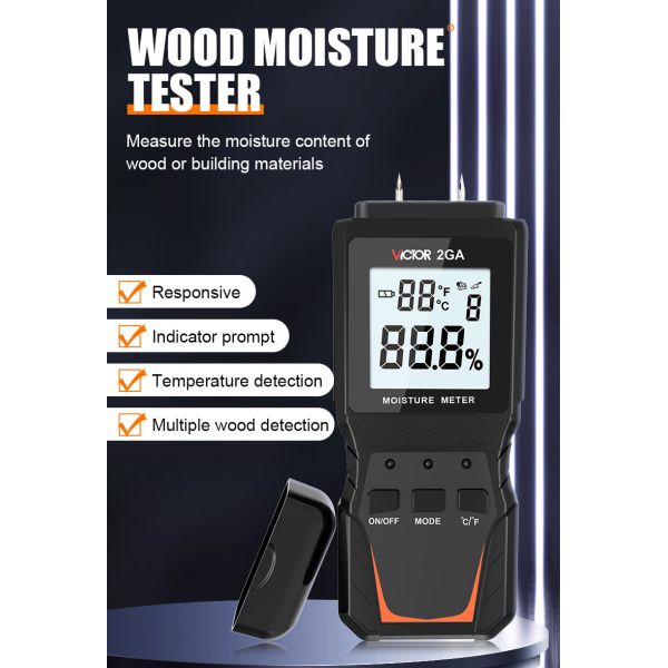 VICTOR 2GA Digital Wood Moisture Meter Handheld Humidity Meter