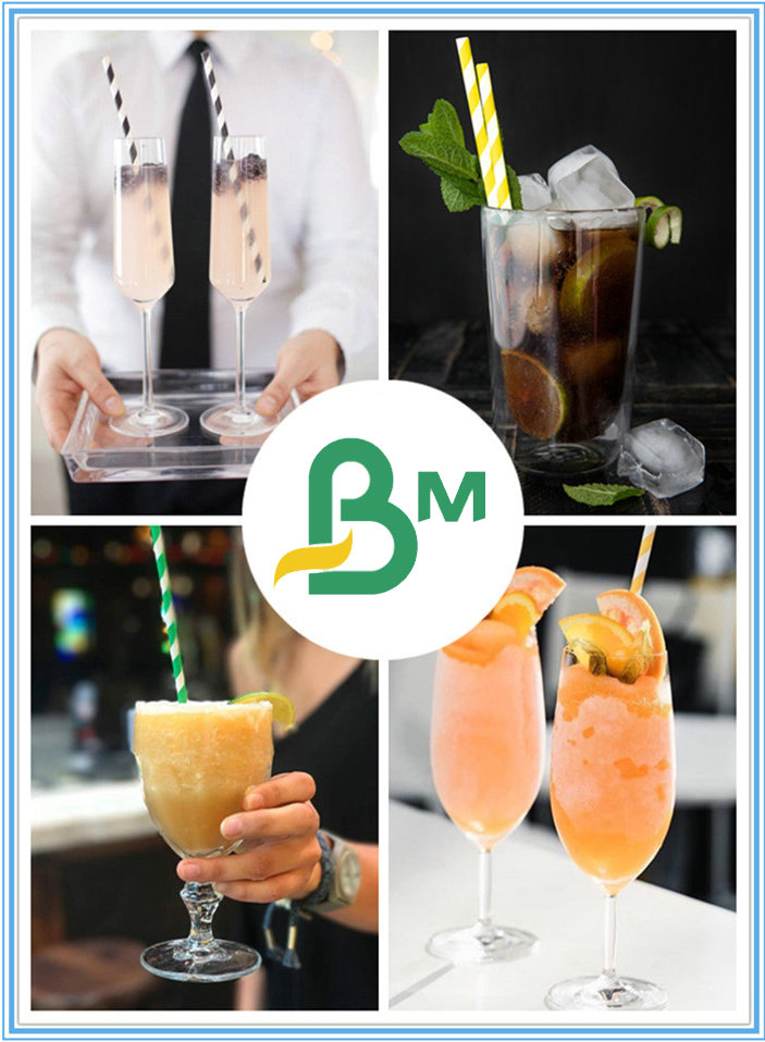 100% Compostable Disposable 60gsm Striped Straw Paper All Color Options For Bars