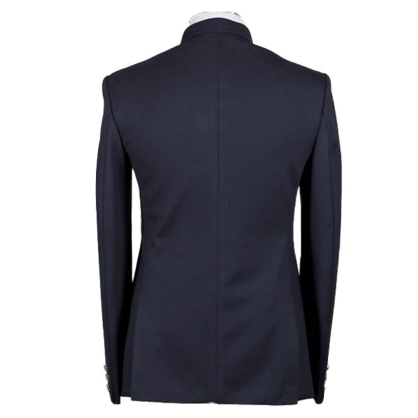 Solid Party Business Casual Suit Jacket Stand Collar Blazer Mens With Pocket Tie For Reception
