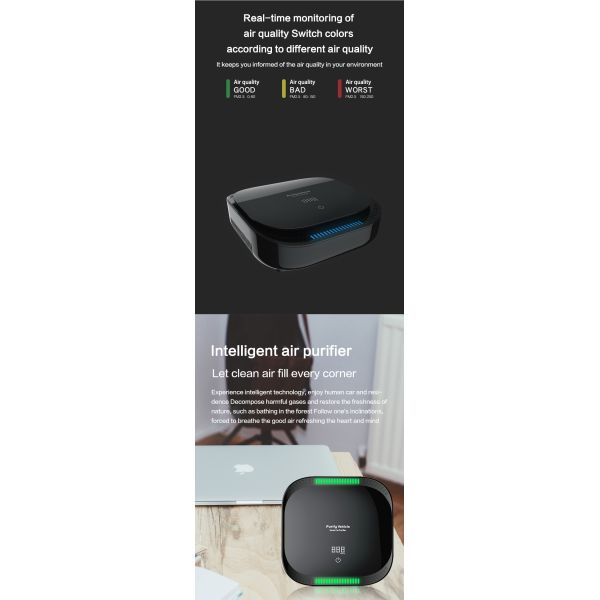 PM2.5 Display Mini Portable Intelligent Air Purifier Smart Touch Car HEPA Filter Air Purifier With Air Quality Sensor
