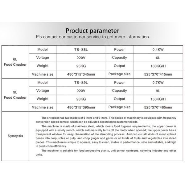 6 Liters 100KG/H SS Meat Processing Machine Food Crusher