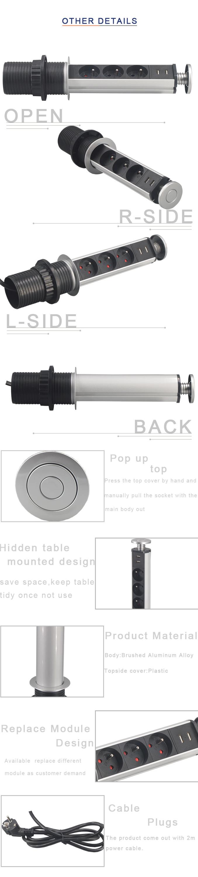 USA Popular Kitchen Pop Up Vertical Power Socket/Desktop Pull Up Socket for Electric Plugs