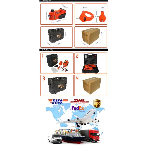 12V DC 3T Electric Hydraulic Floor Jack And Tire Inflator Pump And Flashlight