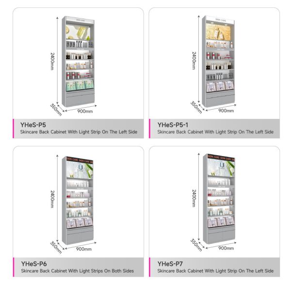 Gray Wooden Display Cabinet Multilayer Store Rack With Light-box For Skincare Store Design