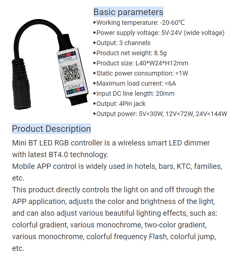 144W LED Strip Smart Controller Colorful Wireless Music Mode Control Type