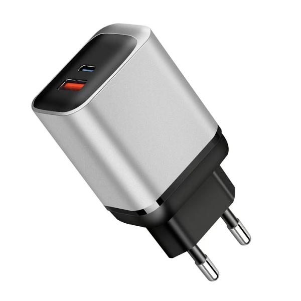 ETEK 30W Dual-Port GaN Fast Charger with PD+PPS+QC, 1USB-C+1USB-A, Input 110-240V AC, Black/White