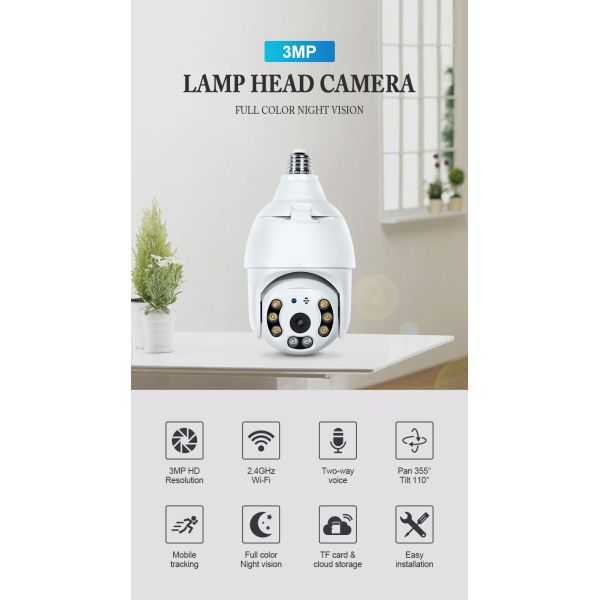 3MP Cctv Bulb Camera 360 Panoramic Tuya Smart CCTV Video Surveillance