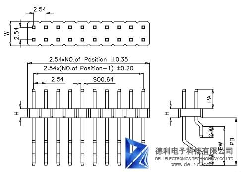 2.54MM Male Pin Header Connector , Vertical Through Hole PCB Pin Header