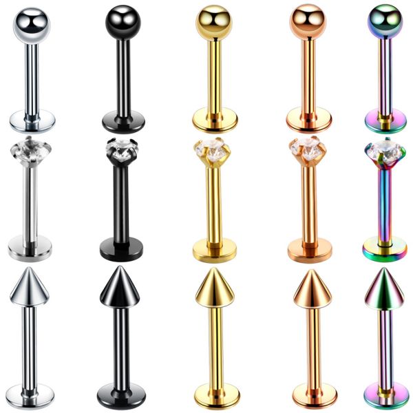 Surgical Steel Assorted Colors Zircon Labret Stud Lip Piercing Ear Cartilage Tragus Helix Ring Fashion Charming Jewelry