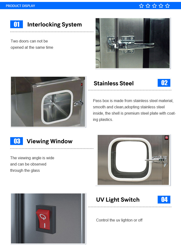 304 Clean Room Stainless Steel Pass Box Static 220V With Interlocking Transfer Window