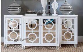 Quality White Mirrored Side Board Circles Door Pattern Style Wooden Material for sale