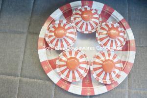 China 6 Piece bowls & tray serving set red round snack salad serving bowls set with stainless steel tray on sale