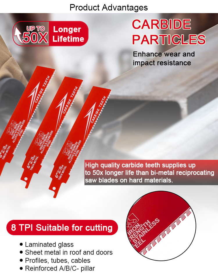 6-inch Bi-Metal OEM Reciprocating Saw Blade Industrial for Metal Cast Iron Alloy Steel Sawzall Blade Carbide