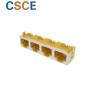 Half Shielded Right Angle RJ45 Connector 1 * 4 Ports Operating Temperature -40℃