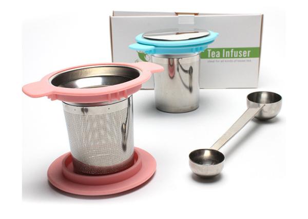 Double Handle Reusable Stainless Steel Teapot Infuser Basket With Lid