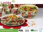 Formaldehyde Free Bamboo Salad Serving Set Round Shape Acidproof Rustic Texture