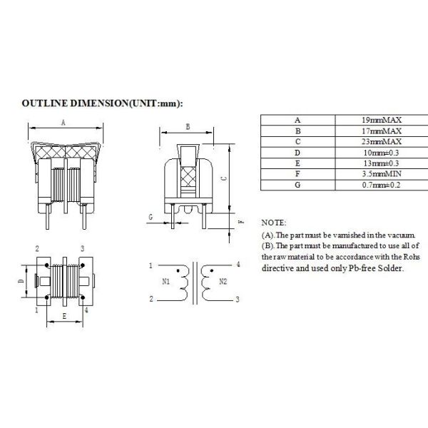 UU10.5 Filter 10mH Power Choke Inductor , 1.0KV 5mA CMC Common Mode Choke