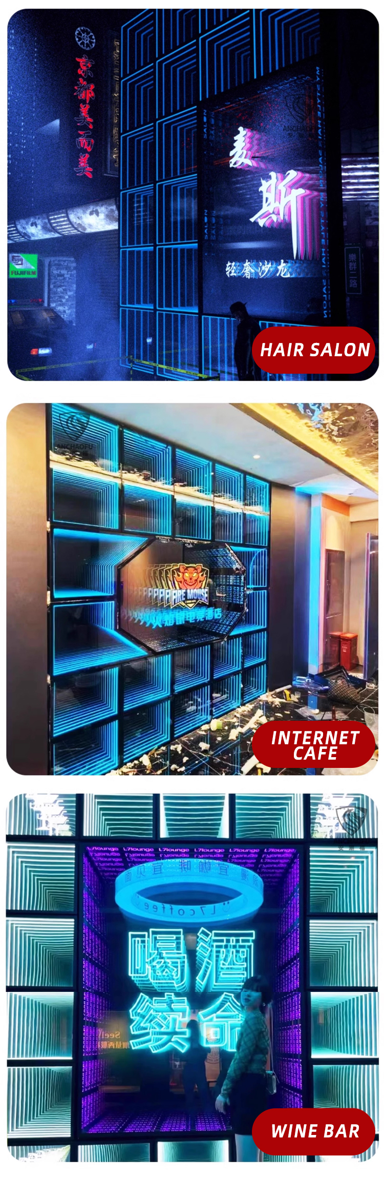 LED Strips Light Source Multi-Layer Mirror Holographic Fan with 12V Input Voltage