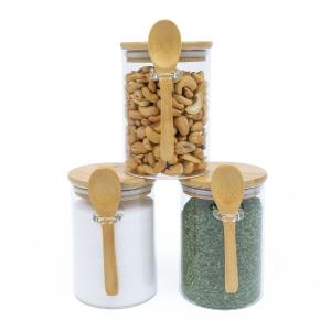 Buy cheap Convenient Storage Set of 3 Airtight Glass Jars with Bamboo Lids and Spoons product