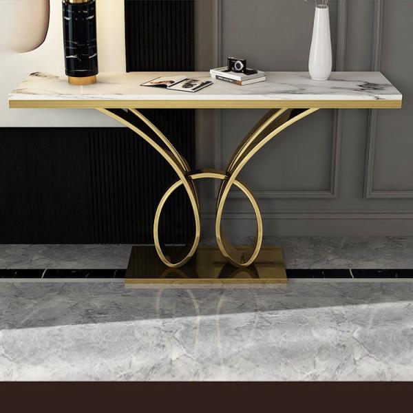 Quality Rectangular Contemporary Metal Console Table With Marble Table Top for sale