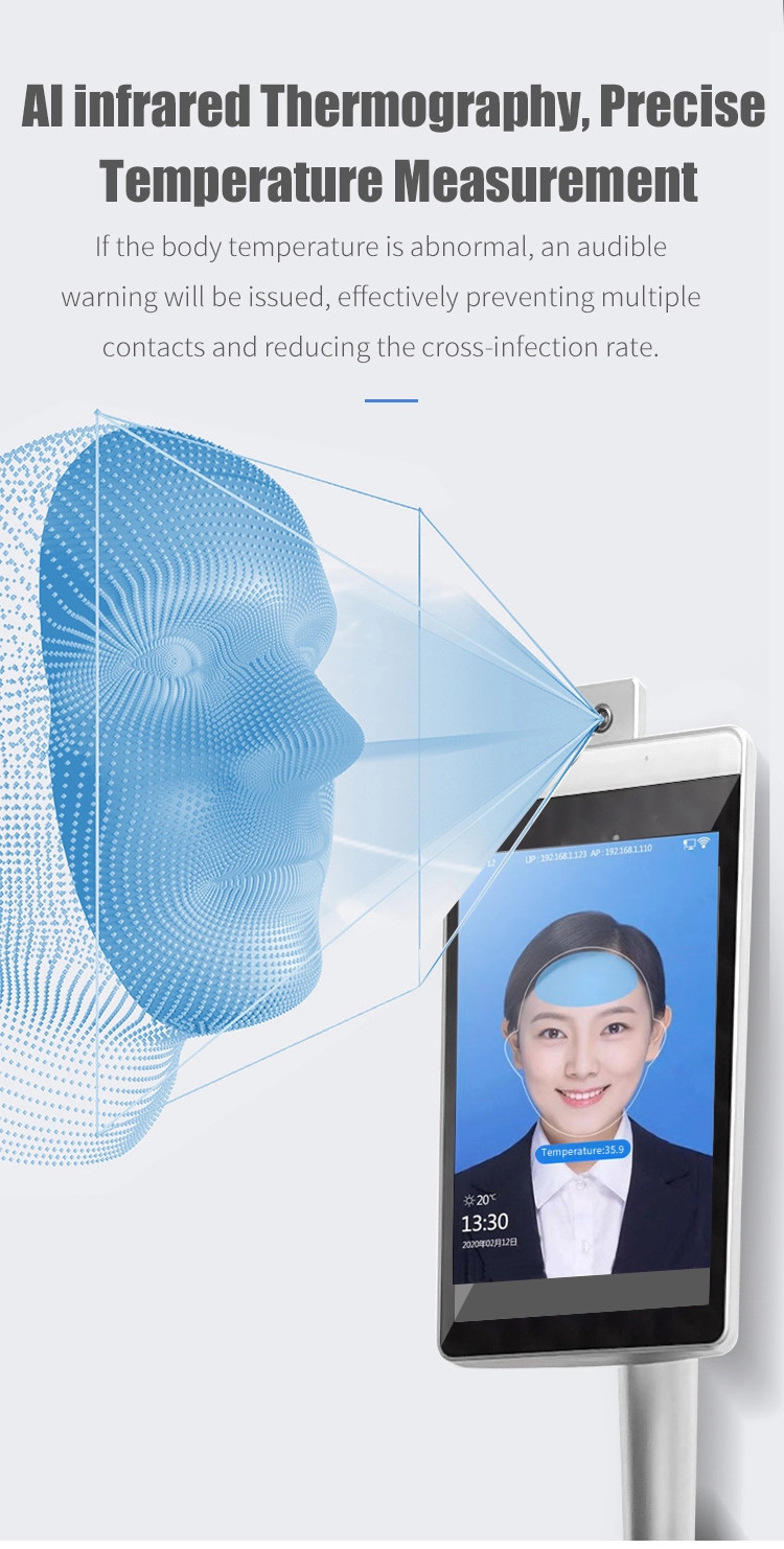 8 Inch AI Face Recognition Body Floor Standing Temperature Scanner