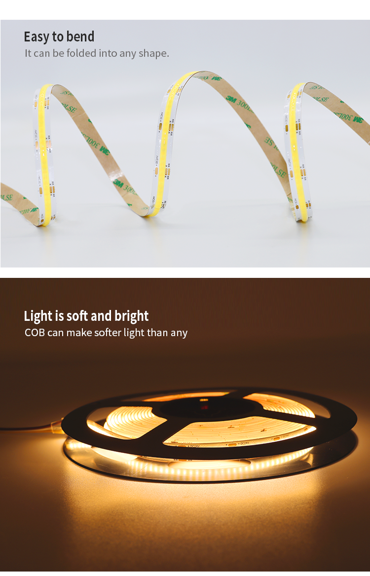 608LED Dimmable Cob Led Strip 10mm 5m Led Strip Lights With Adhesive Backing