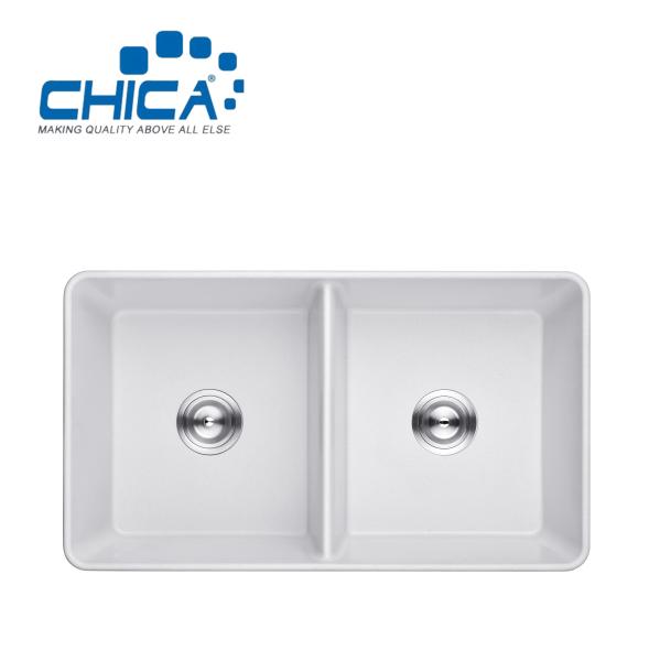 Quality Double Bowl Granite Kitchen Sink Undermount Quartz Granite Stone Composite Sink for House Kitchen for sale